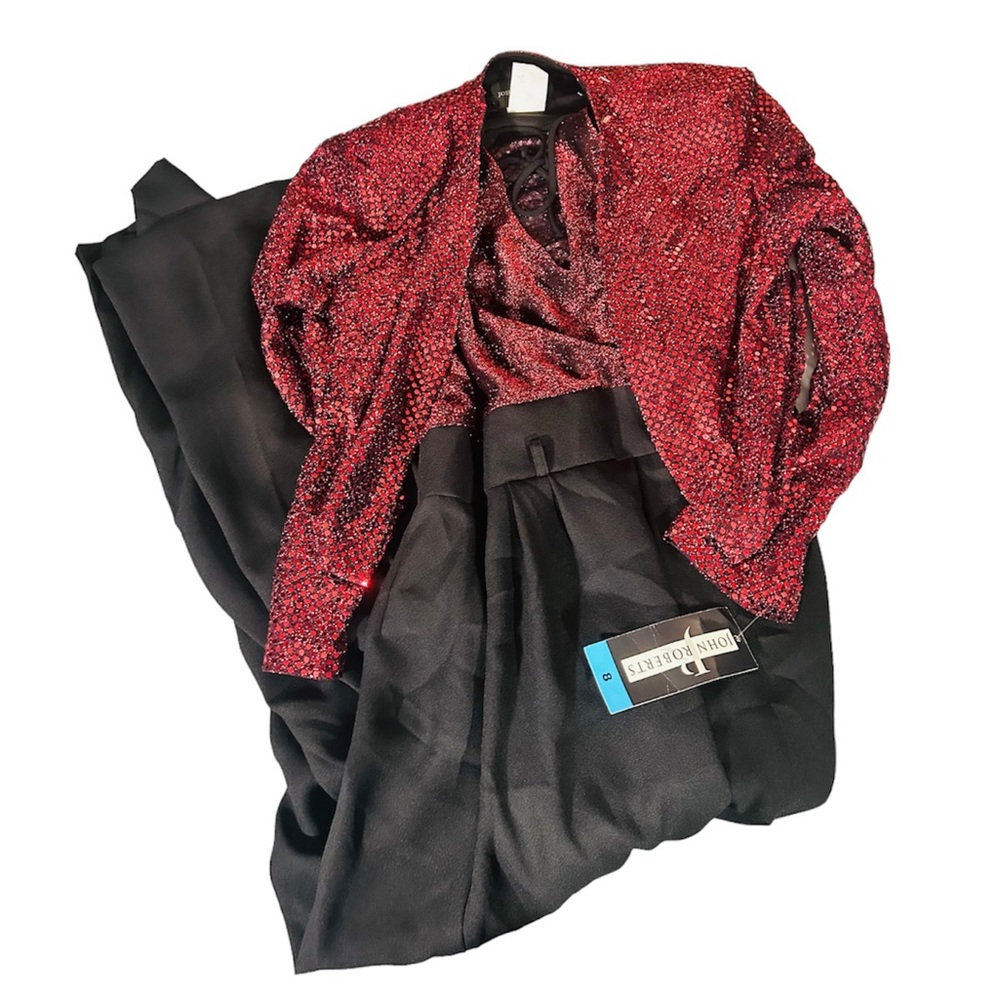 Vintage John Roberts Jumpsuit and Sequin Jacket 2 Pieces Set Size 8 NWT